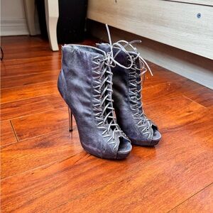 Stylish Gray Bebe Lace-Up Ankle Boots